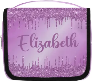 Personalized Gift Travel Makeup Bag Hanging Cosmetic Bag Make Up Bag Organizer Toiletry Bag for Women Girls Christmas Birthday Gift Purple Dripping Glitter