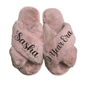 Personalized Girls Slippers for Kids Ages 3 to 10 Years - Non-Skid Soles - Flower Girl Slippers - Slippers for Birthday Parties & More (2.5-3Y (9-10Yrs), Dusty Rose)