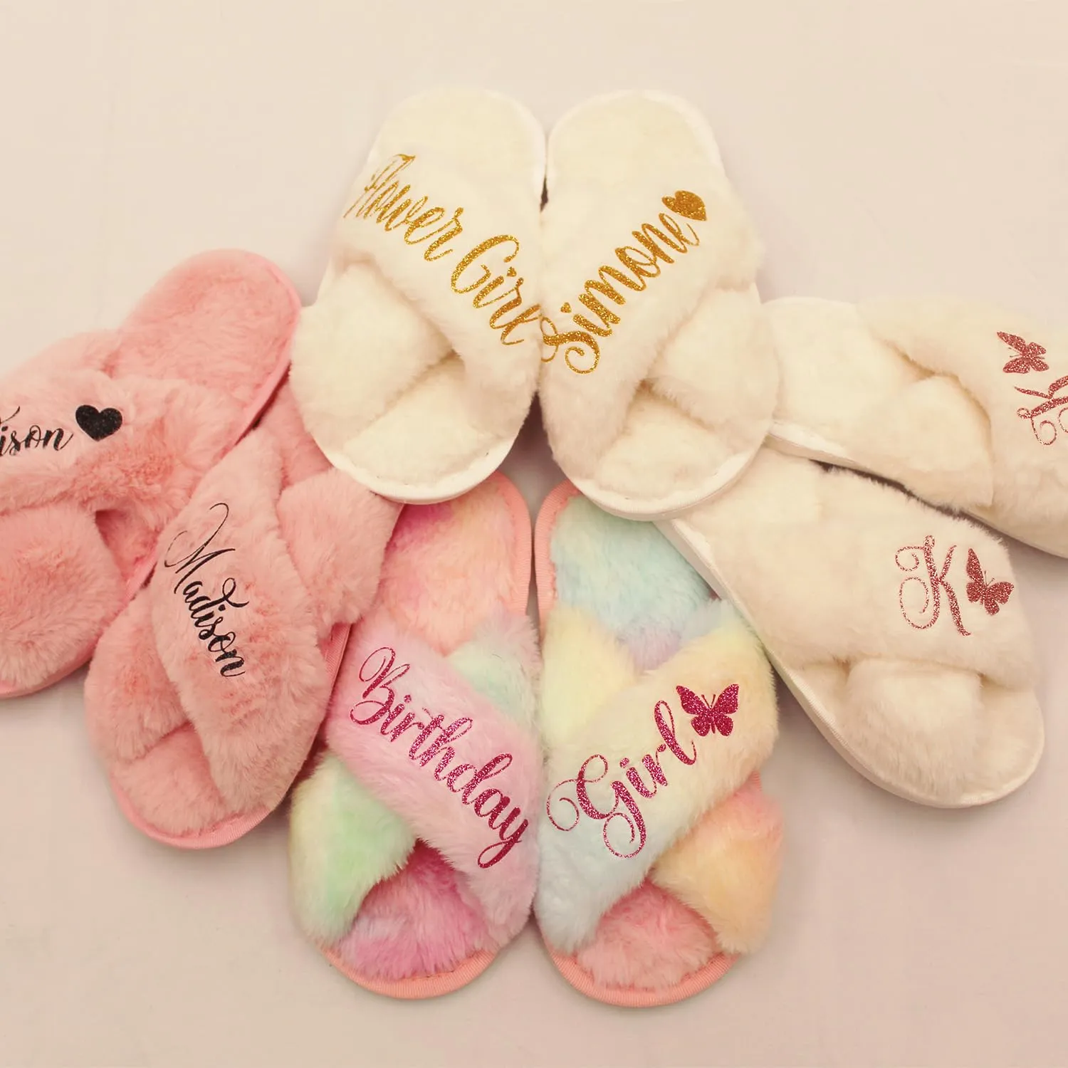 Personalized Girls Slippers for Kids Ages 3 to 10 Years - Non-Skid Soles - Flower Girl Slippers - Slippers for Birthday Parties & More (2.5-3Y (9-10Yrs), Dusty Rose)