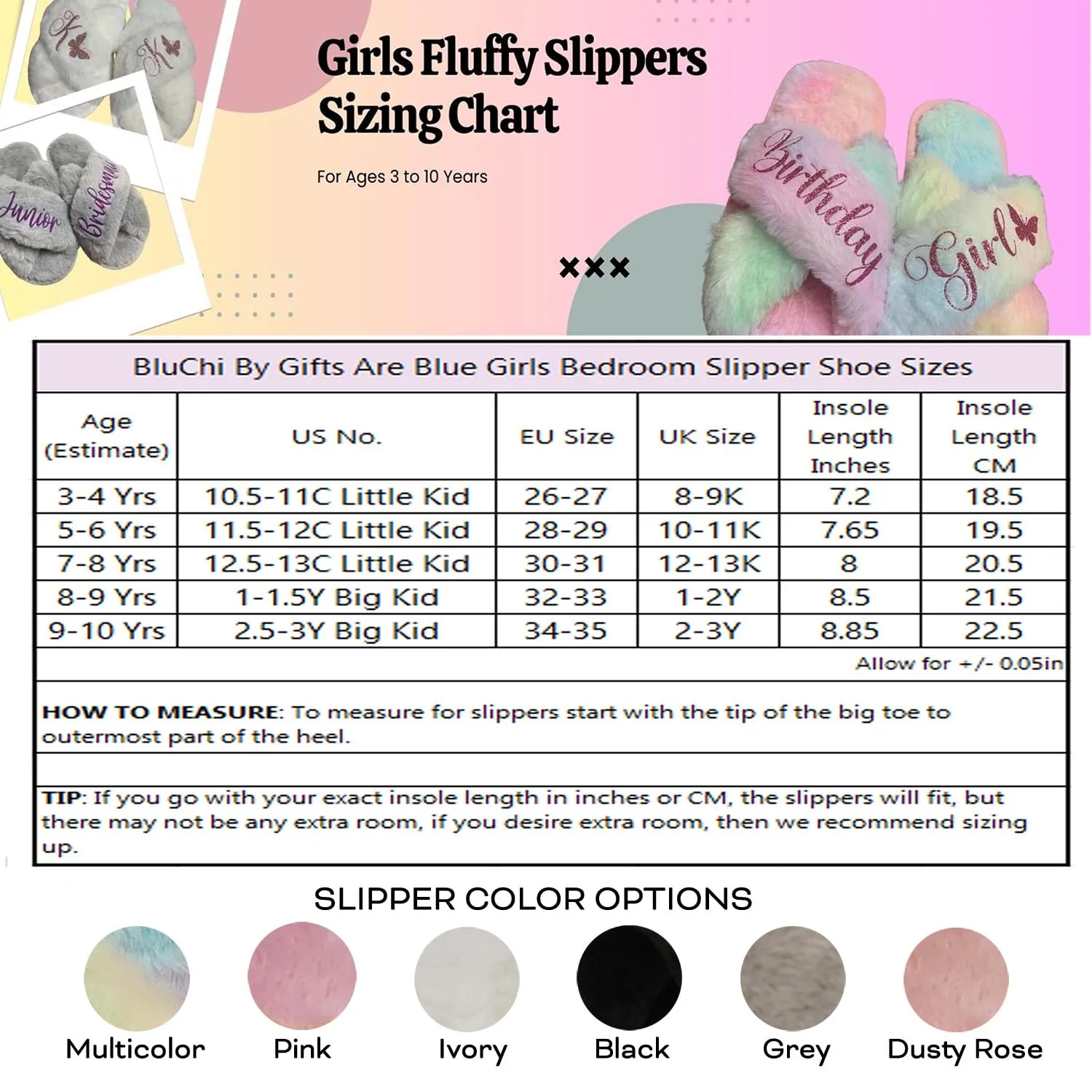 Personalized Girls Slippers for Kids Ages 3 to 10 Years - Non-Skid Soles - Flower Girl Slippers - Slippers for Birthday Parties & More (2.5-3Y (9-10Yrs), Dusty Rose)