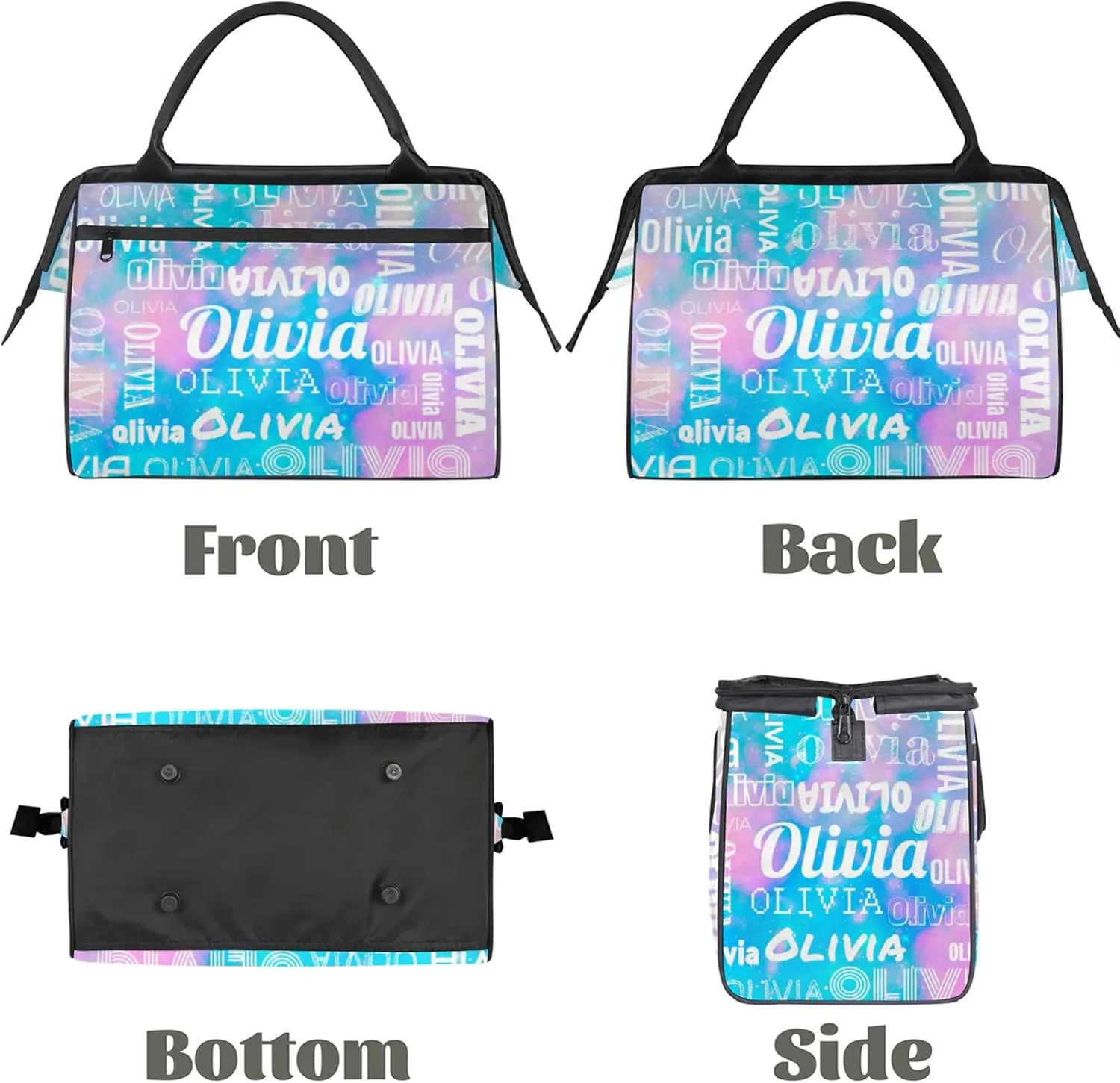 Personalized Gym Duffel Bag with Name Custom Travel Sports Bag for Women Men Waterproof Dance Ballet Bag Lightweight 15.2in, Blue Pink Glitter