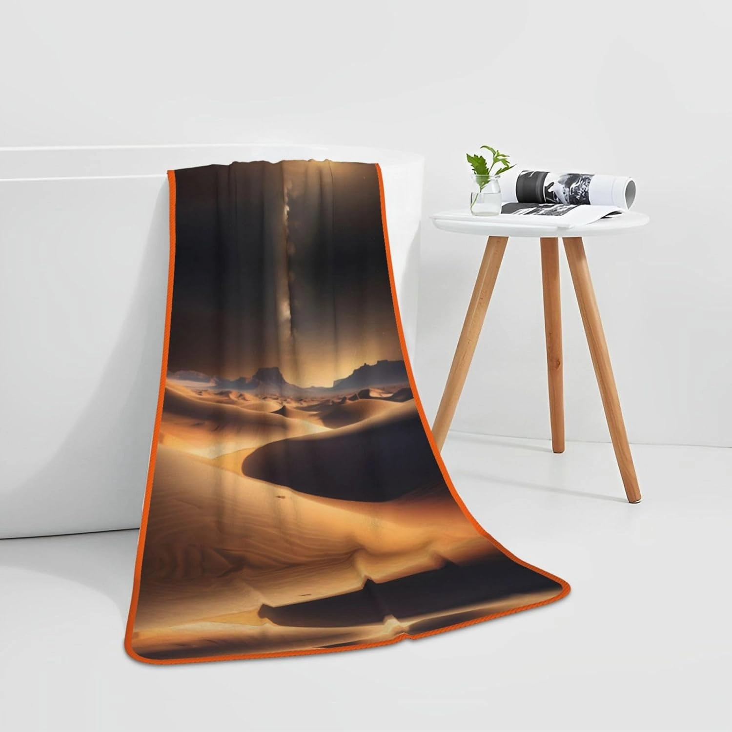 PHAYAH Desert Stars Patterned Bathroom Absorbent Coral Fleece Towel for Hotel Yoga Gym Shower Spa Bath Towel 27x55in Orange Hemming