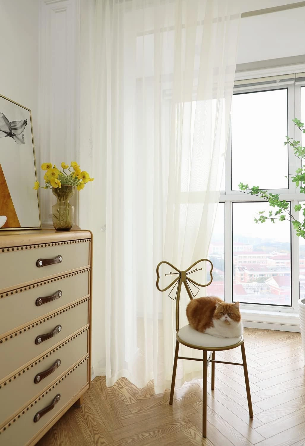 PHILEASY Window Sheer Beige Curtains 84 Inches Long 2 Panels Beige Sheer Curtains Sheer Curtain Clear Transparent Basic Rod Pocket Panel 15 Colors 10 Size for Bedroom Living Room Yard Kitchen