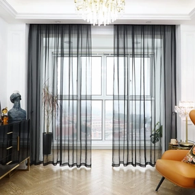 PHILEASY Window Sheer Black Curtains 84 Inches Long 2 Panels Black Sheer Curtains Sheer Curtain Clear Transparent Basic Rod Pocket Panel 15 Colors 10 Size for Bedroom Living Room Yard Kitchen