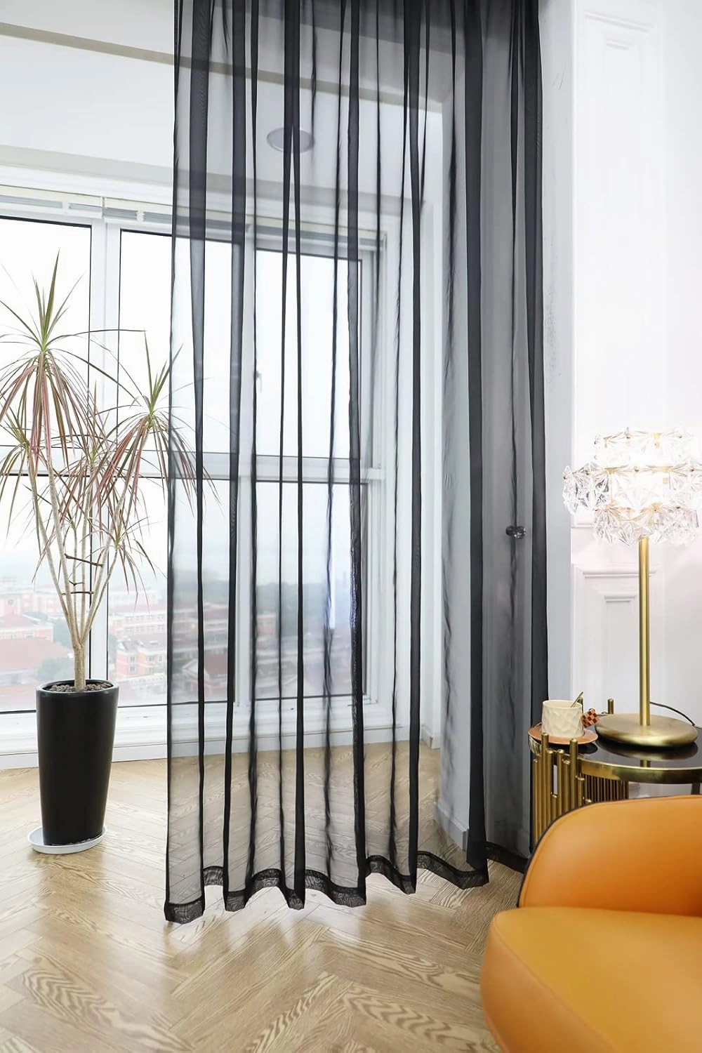 PHILEASY Window Sheer Black Curtains 84 Inches Long 2 Panels Black Sheer Curtains Sheer Curtain Clear Transparent Basic Rod Pocket Panel 15 Colors 10 Size for Bedroom Living Room Yard Kitchen
