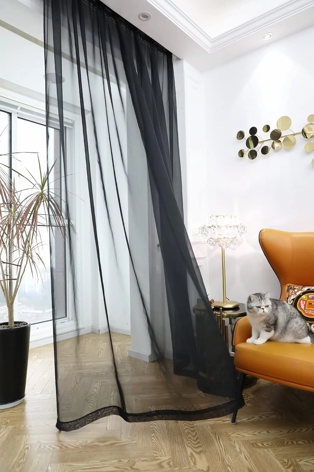 PHILEASY Window Sheer Black Curtains 84 Inches Long 2 Panels Black Sheer Curtains Sheer Curtain Clear Transparent Basic Rod Pocket Panel 15 Colors 10 Size for Bedroom Living Room Yard Kitchen