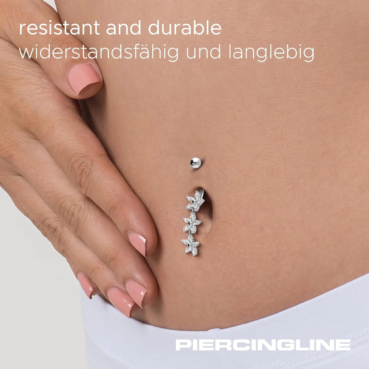 PIERCINGLINE Titanium Belly Button Piercing 925 Silver Design CRYSTAL FLOWERS