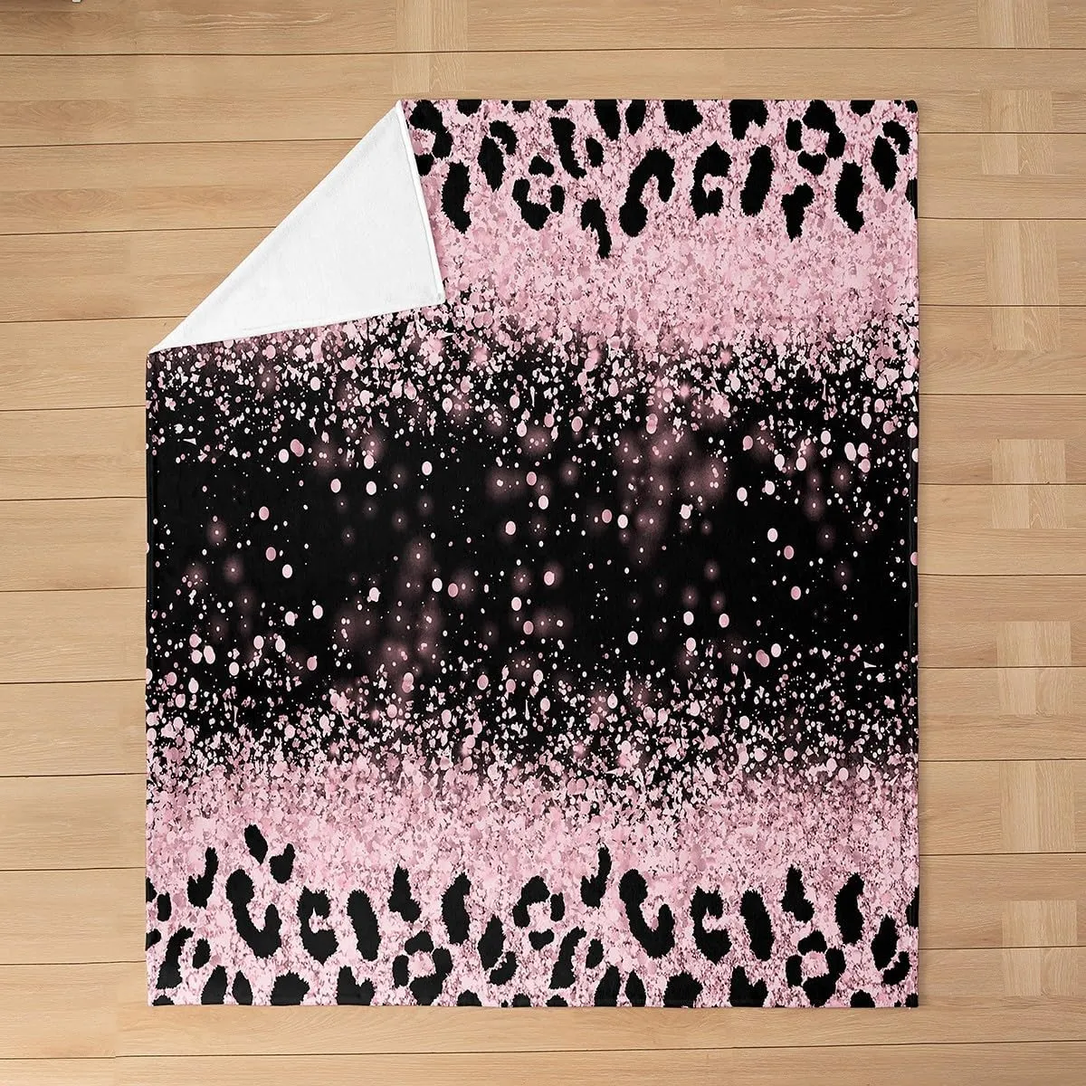 Pink Black Leopard Glitter Flannel Fleece Throw Blanket Throw 50"x60" Ombre Pink (Not Glitter) Fuzzy Blanket Glitter Silver Fashion Plush Blanket Glam Glitter Art Prints All Season Bed Blanket