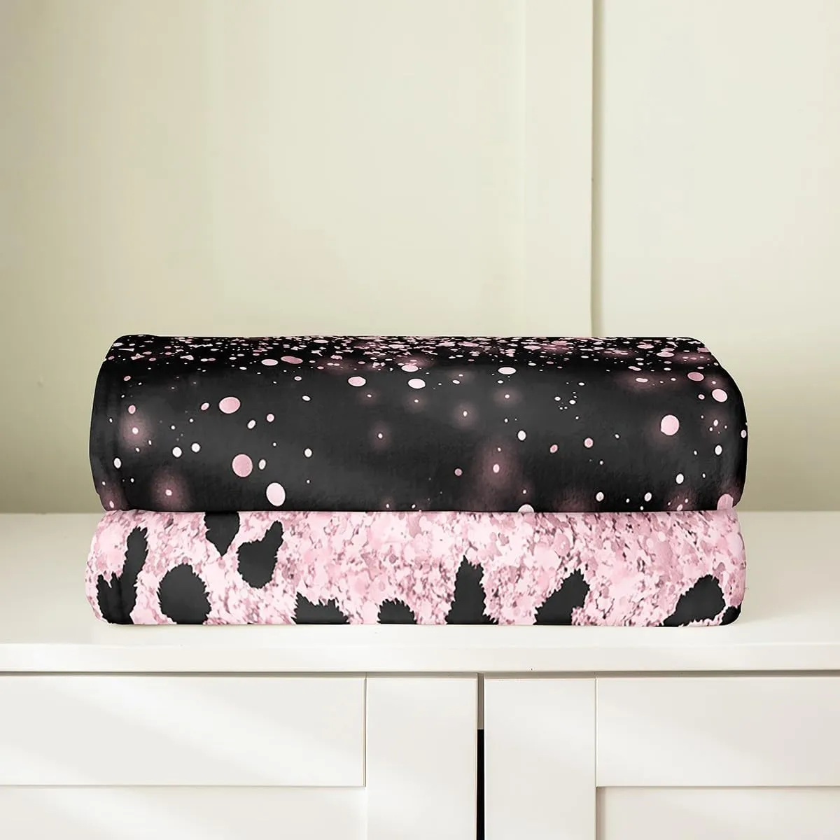 Pink Black Leopard Glitter Flannel Fleece Throw Blanket Throw 50"x60" Ombre Pink (Not Glitter) Fuzzy Blanket Glitter Silver Fashion Plush Blanket Glam Glitter Art Prints All Season Bed Blanket