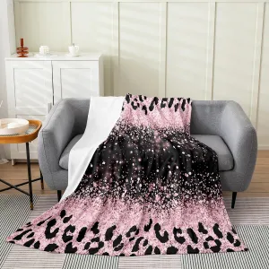 Pink Black Leopard Glitter Flannel Fleece Throw Blanket Throw 50"x60" Ombre Pink (Not Glitter) Fuzzy Blanket Glitter Silver Fashion Plush Blanket Glam Glitter Art Prints All Season Bed Blanket