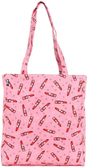 Pink Lipstick and Heart Tote Bag Purse from Sourpuss Clothing, Multicolored, Approximately 12" x 15" x 4"