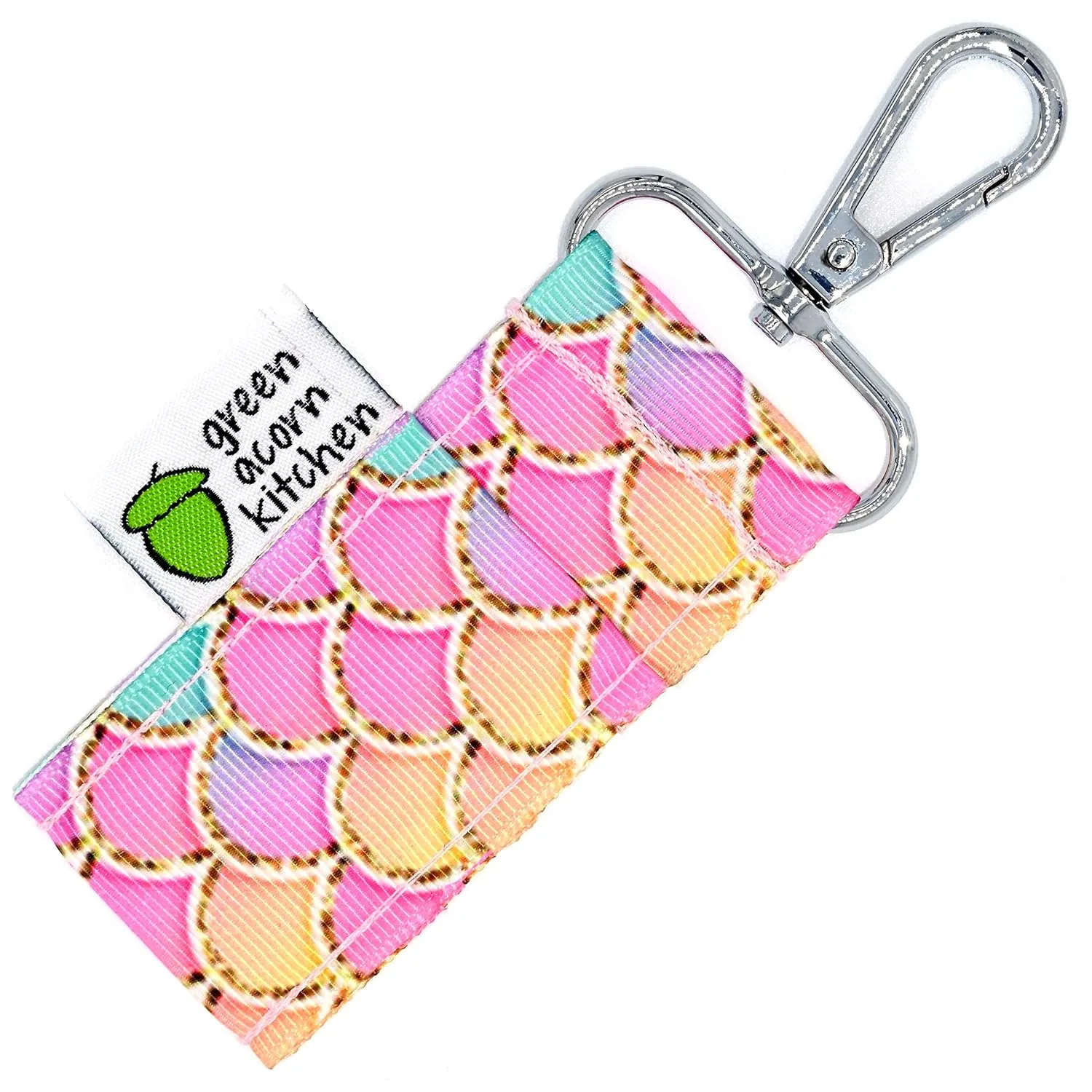 Pink Mermaid Print Lip Balm Holder - Holds Lip Balm or Chap Stick - Clips to Keychain, Purse, Lanyard or Backpack - Handmade by Green Acorn Kitchen