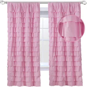 Pink Ruffle Curtains - Set of 2 Panels,Silver Glitter for Living Room 42 inches x 63 inches