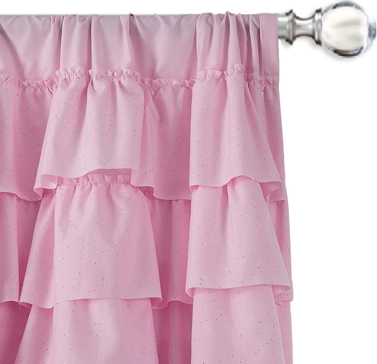 Pink Ruffle Curtains - Set of 2 Panels,Silver Glitter for Living Room 42 inches x 63 inches