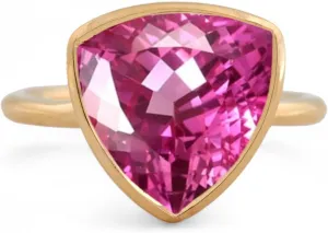 Pink Sapphire Trillion Cut Solitaire Ring Women's Bezel Set Jewelry 14k Solid Gold September Birthstone Ring Christmas Day Gift For Wife