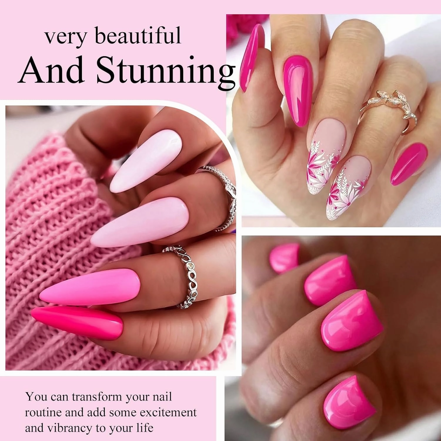 Pink Gel Nail Polish Set 24 Colors Hot Pink Shades Neon Pink Light Bright Pink Glitter Red Nude Skin Tones Neutral Nail Art Design for Women Girl Nail Lovers Gift Salon DIY