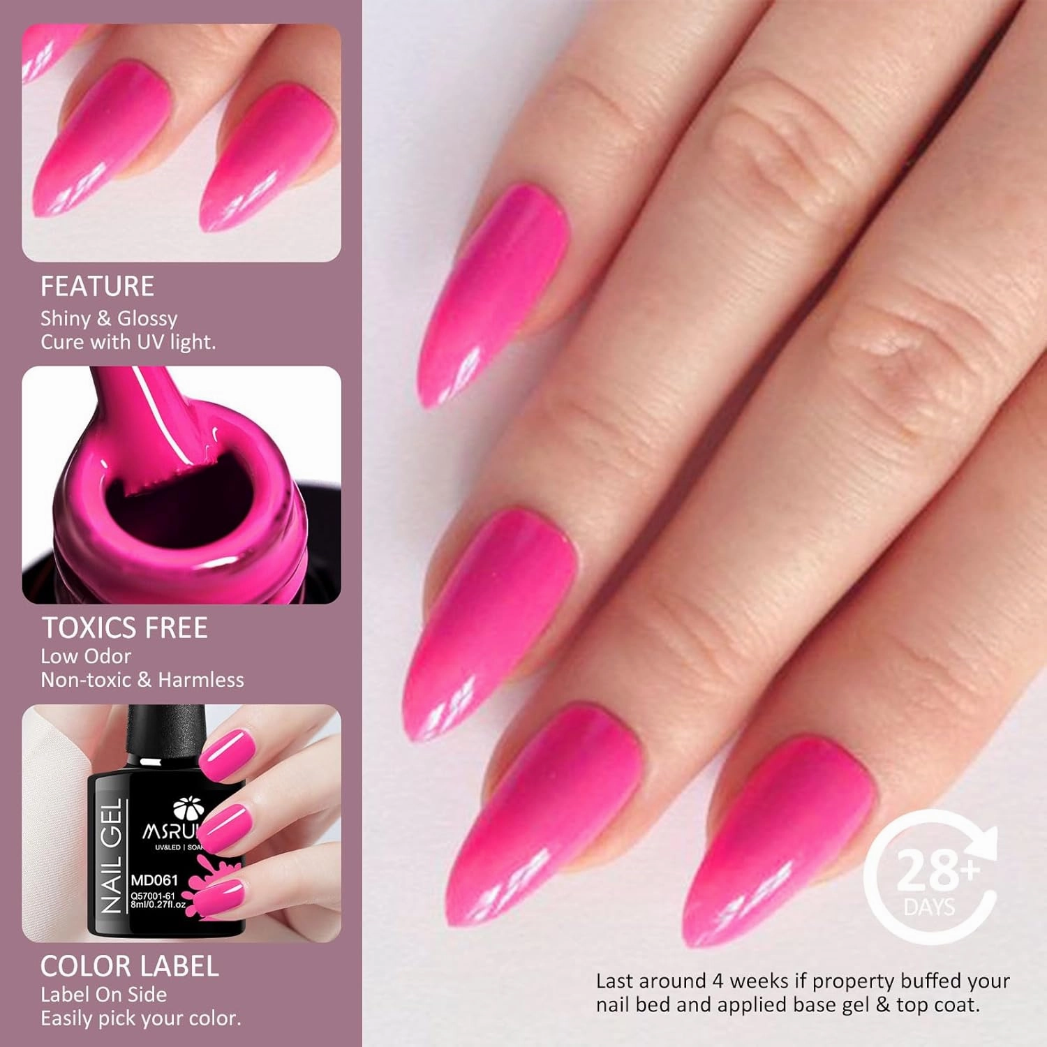 Pink Gel Nail Polish Set 24 Colors Hot Pink Shades Neon Pink Light Bright Pink Glitter Red Nude Skin Tones Neutral Nail Art Design for Women Girl Nail Lovers Gift Salon DIY