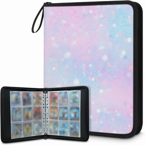 Pink Glitter 3 Ring Trading Zipper Binder Strap, Trading Card Binder 4 Pocket, 400 Pockets Card Holder with 50 Removable Sleeves for Game Cards