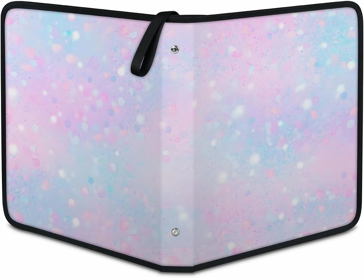 Pink Glitter 3 Ring Trading Zipper Binder Strap, Trading Card Binder 4 Pocket, 400 Pockets Card Holder with 50 Removable Sleeves for Game Cards