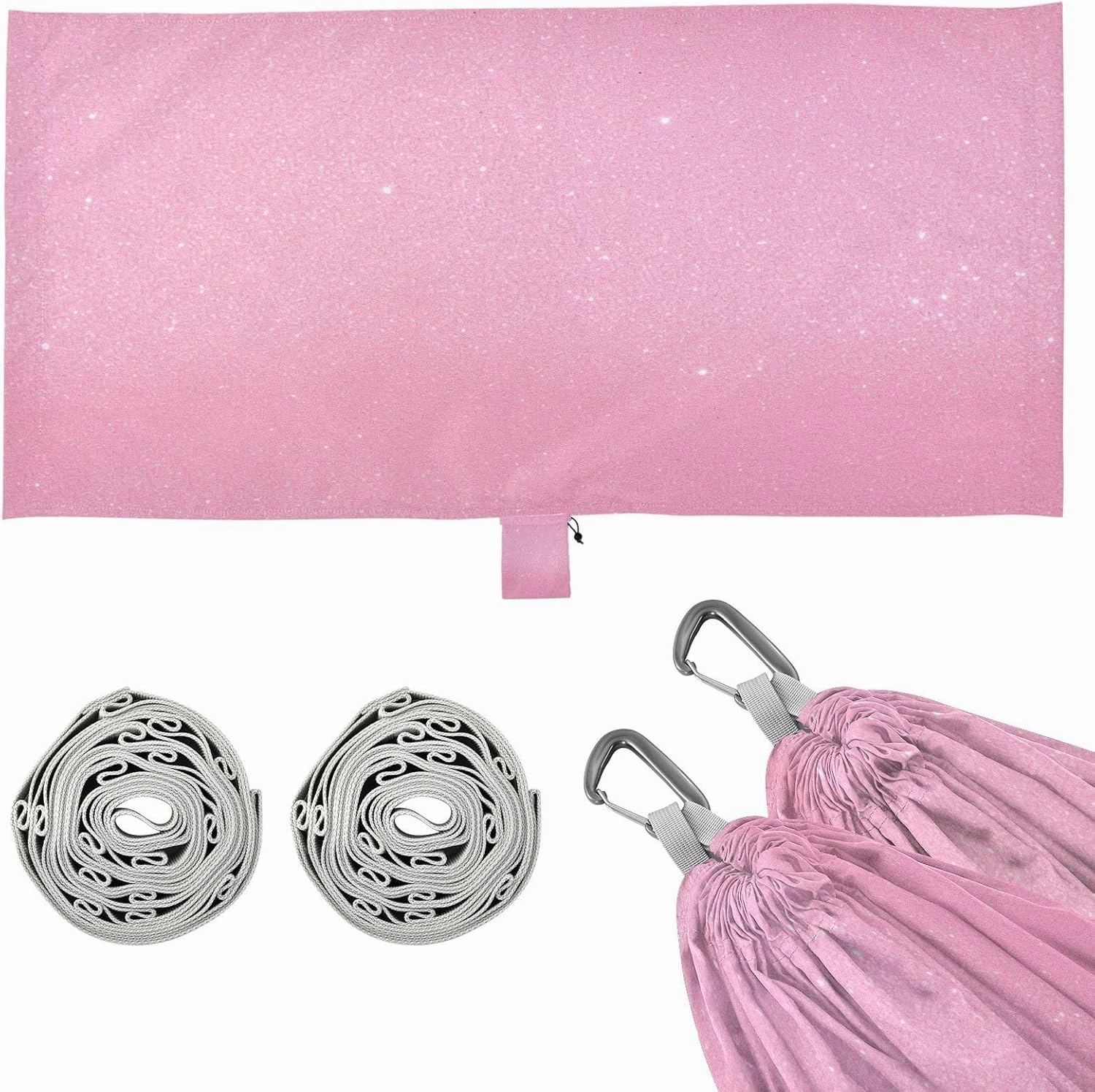 Pink Glitter Texture Camping Hammock, 330 lbs with 2 Tree Straps, Carry Bag, Single Portable Hammock for Outdoor/Indoor, Hiking, Beach, Backpacking, Travel