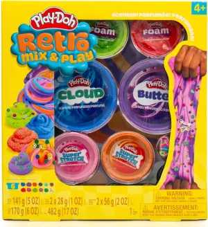 Play-Doh Retro Mix & Play Scented Compounds – Cloud, Butter, Foam, Super Stretch, Play Doh Kit, Gifts for Kids, Sensory Toys, Party Favors for Kids 8-12, Playdoh Compound Packs