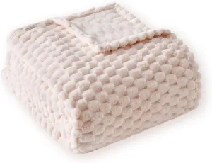 PLEASANT BOULEVARD Fleece Throw Blanket for Couch with 3D Turtle Shell Jacquard Soft Blanket, Fuzzy Blanket for All Seasons 50x60 Inches, Beige