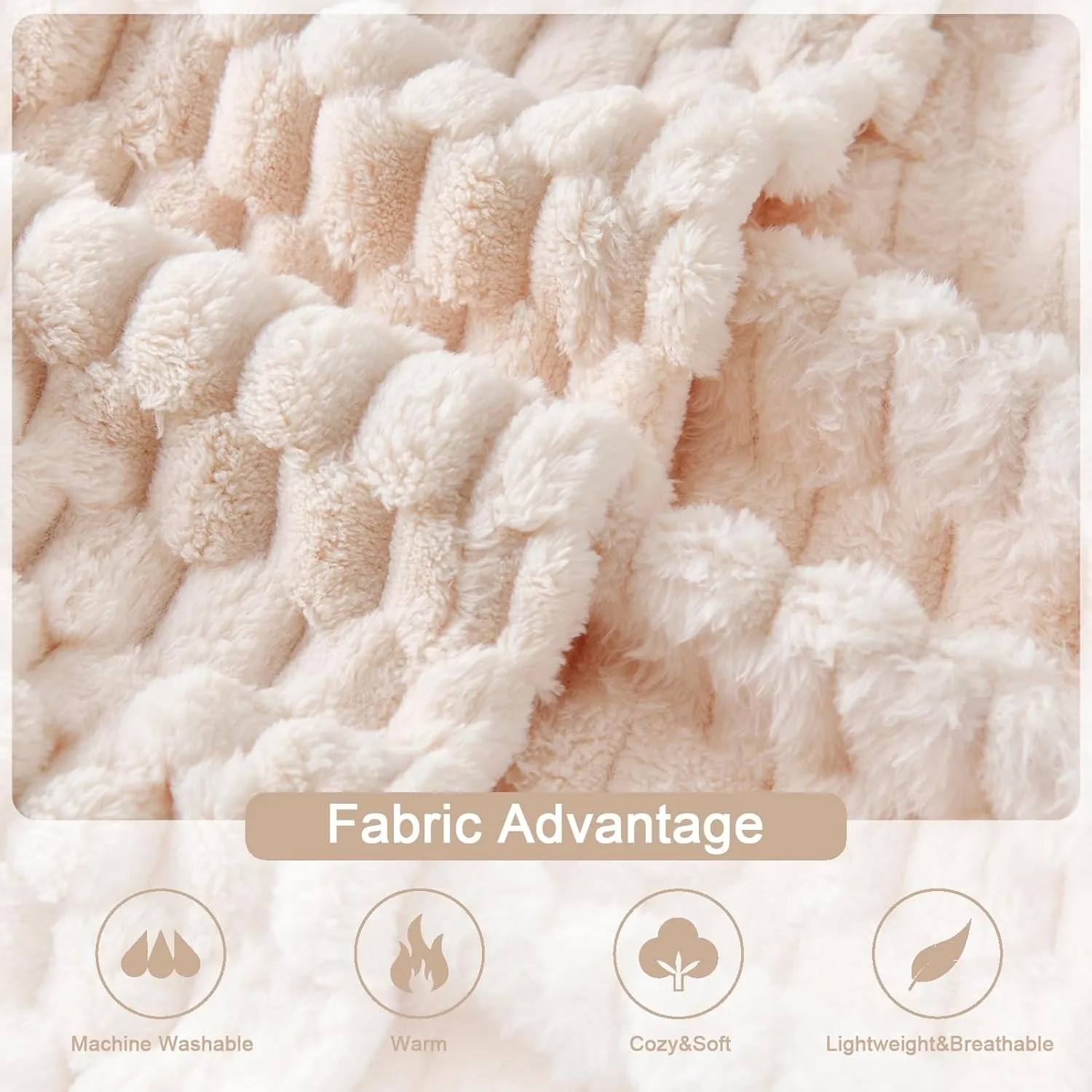 PLEASANT BOULEVARD Fleece Throw Blanket for Couch with 3D Turtle Shell Jacquard Soft Blanket, Fuzzy Blanket for All Seasons 50x60 Inches, Beige