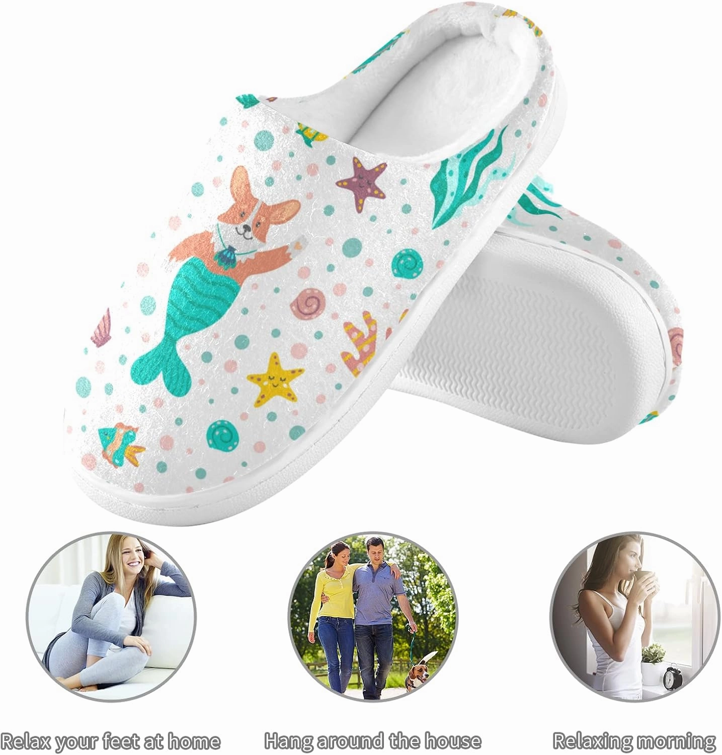 Poeticcity Unisex Memory Foam House Slippers Non-Skid Soft Warm Sole Coral Fleece Slip-on Closed Toe Hand Free Shoes for Bedroom Travel 6-17