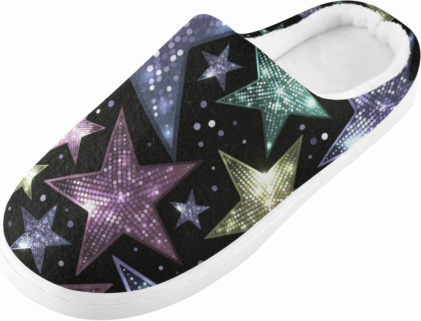 Poeticcity Unisex Memory Foam House Slippers Non-Skid Soft Warm Sole Coral Fleece Slip-on Closed Toe Hand Free Shoes for Bedroom Travel 6-17