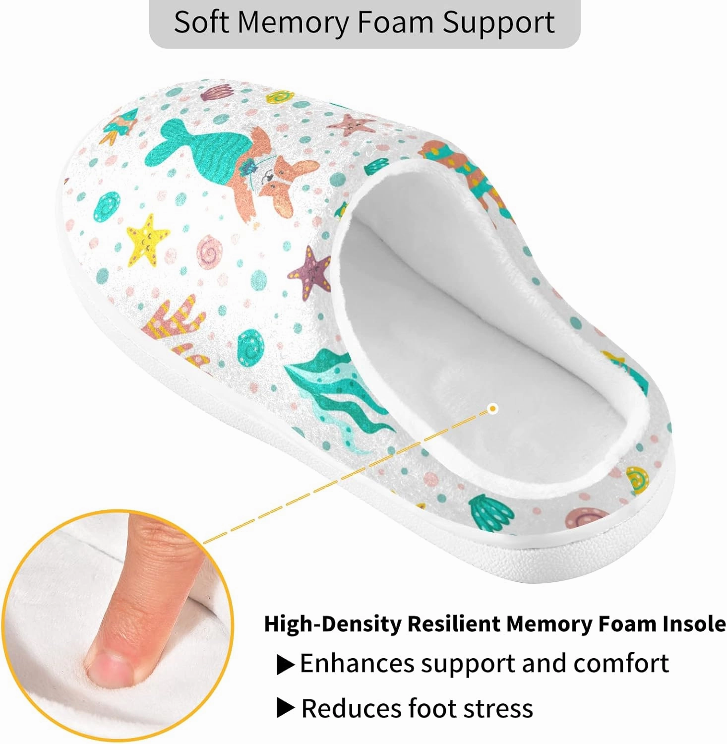 Poeticcity Unisex Memory Foam House Slippers Non-Skid Soft Warm Sole Coral Fleece Slip-on Closed Toe Hand Free Shoes for Bedroom Travel 6-17