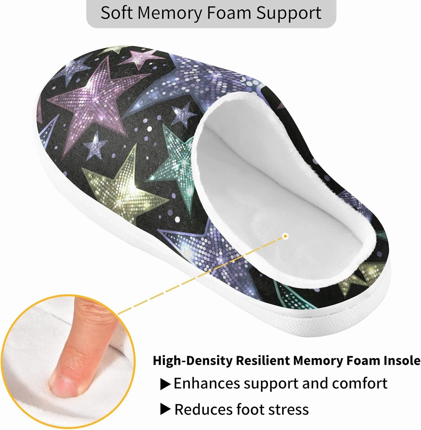 Poeticcity Unisex Memory Foam House Slippers Non-Skid Soft Warm Sole Coral Fleece Slip-on Closed Toe Hand Free Shoes for Bedroom Travel 6-17
