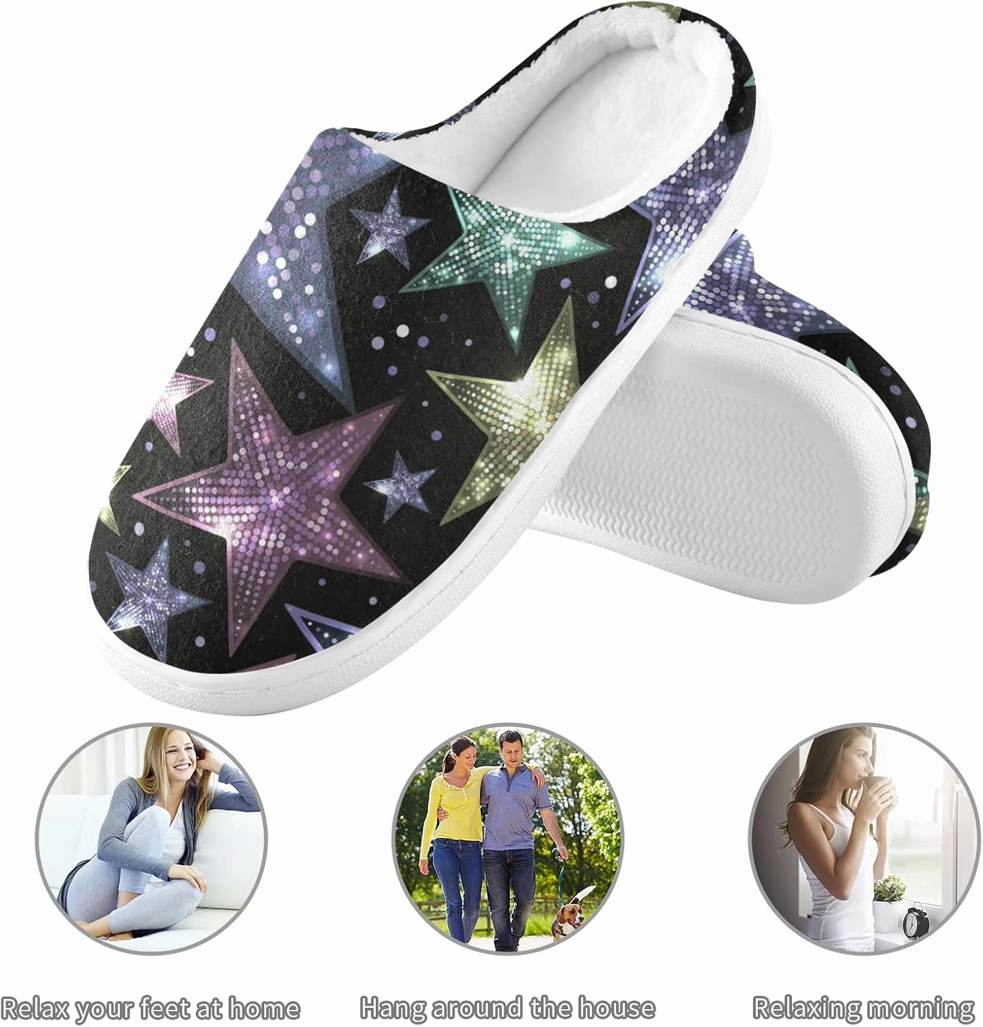 Poeticcity Unisex Memory Foam House Slippers Non-Skid Soft Warm Sole Coral Fleece Slip-on Closed Toe Hand Free Shoes for Bedroom Travel 6-17