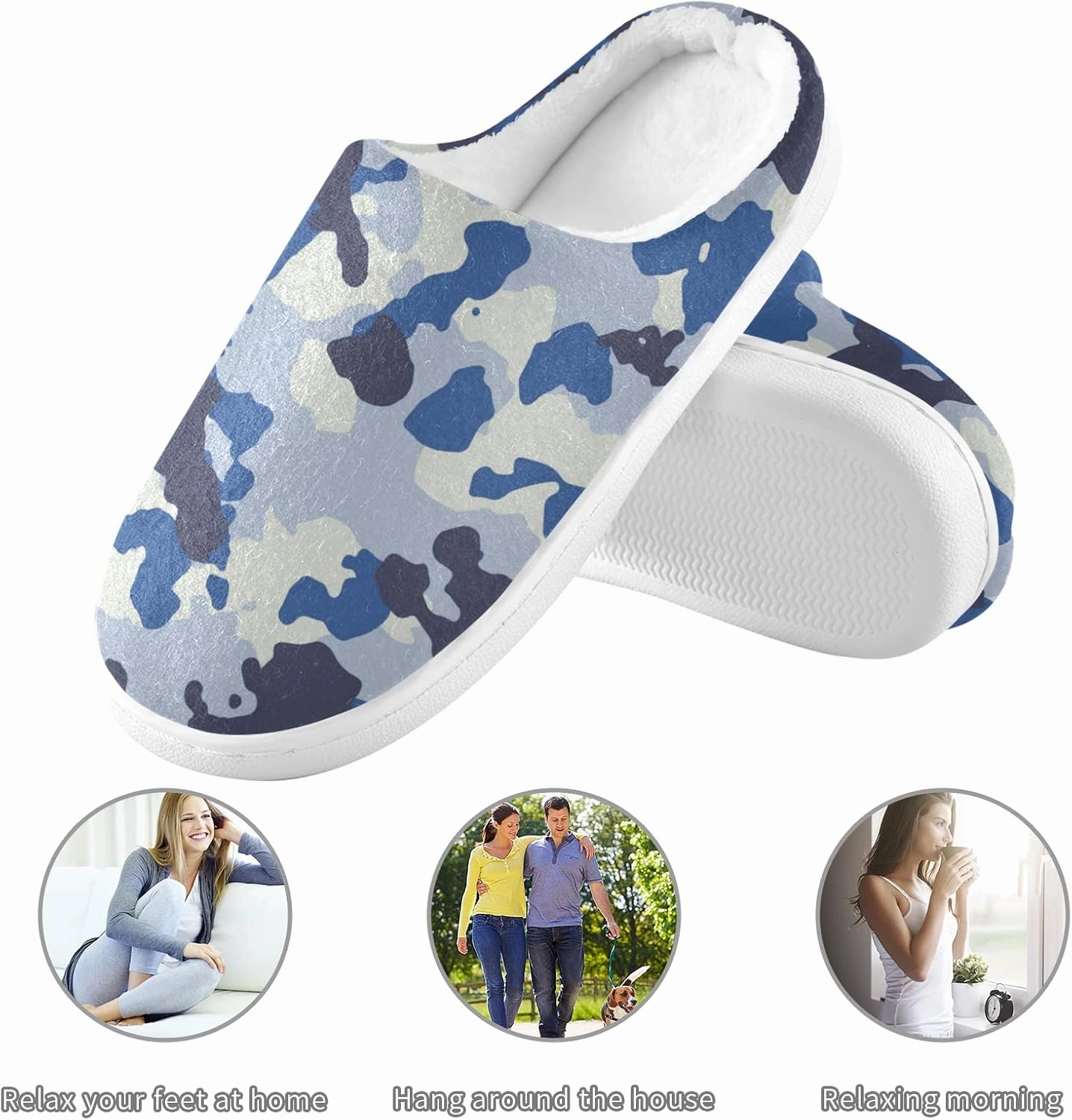 Poeticcity Unisex Memory Foam House Slippers Non-Skid Soft Warm Sole Coral Fleece Slip-on Closed Toe Hand Free Shoes for Bedroom Travel 6-17