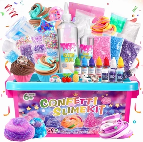 pokujyrt Confetti Slime Kit, Sparkling Slime Making Kit, DIY Craft Set with Clear Glue, Colors, and Decorations, Ages 6 