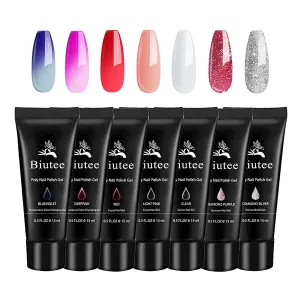 Poly Extension Gel Set, 7 Colors Poly Nail Builder Gel Temperature Color Change Glitter Clear Pink Nail Extension Gel Enhancement Set for Manicure Starter DIY at Home
