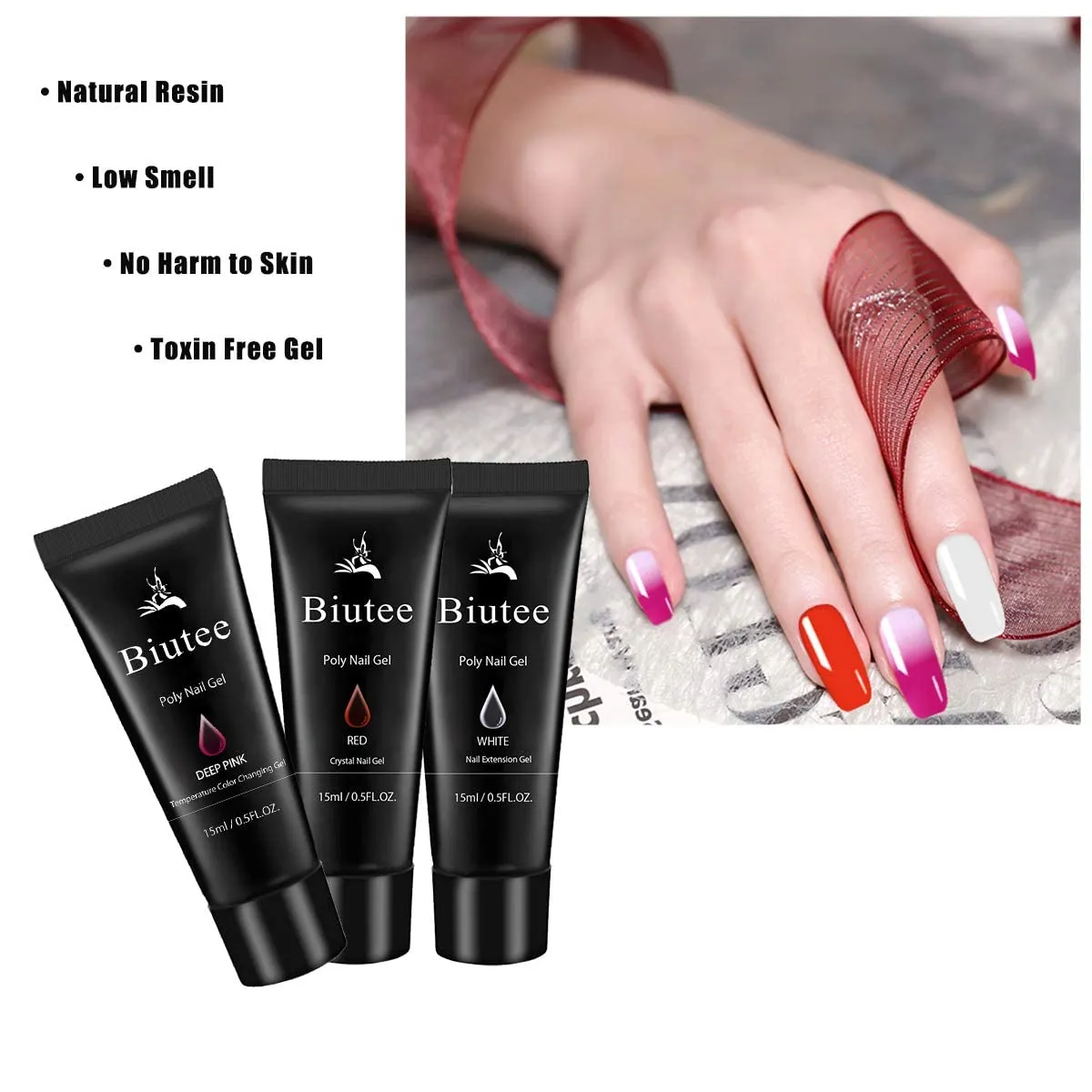 Poly Extension Gel Set, 7 Colors Poly Nail Builder Gel Temperature Color Change Glitter Clear Pink Nail Extension Gel Enhancement Set for Manicure Starter DIY at Home