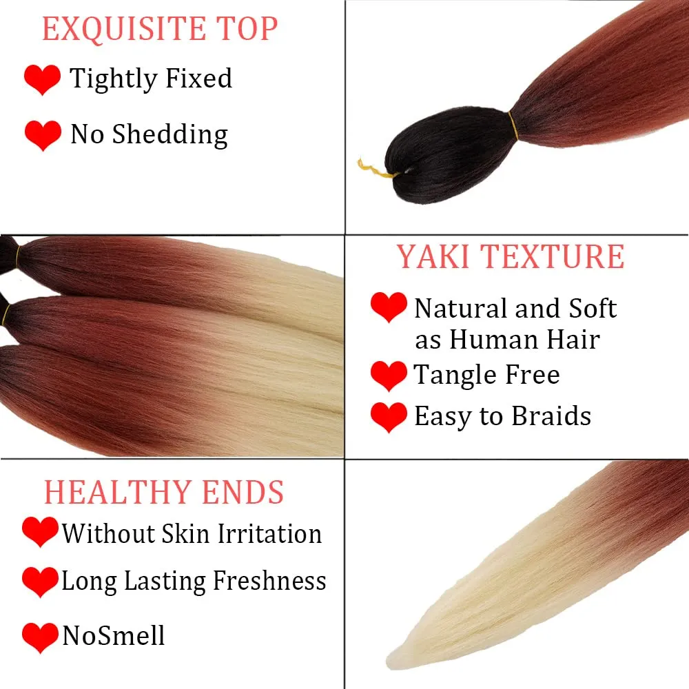Pre Stretched Braiding Hair Extensions 26 Inch 6 Pcs Phoenixfly Ombre Braiding Hair Professional Crochet Braiding Hair for Box Braids Senegal Twist Hair Extensions(Black to Brown to Beige)