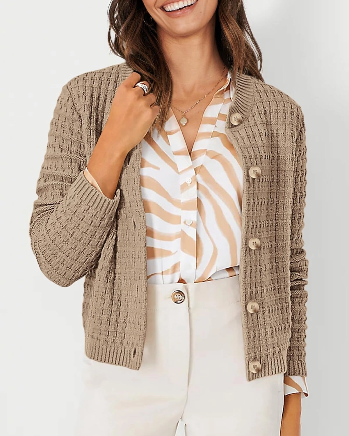 PRETTYGARDEN Women's Knit Cardigan Sweaters Casual Long Sleeve Open Front Button Down Trendy Jackets Outerwear