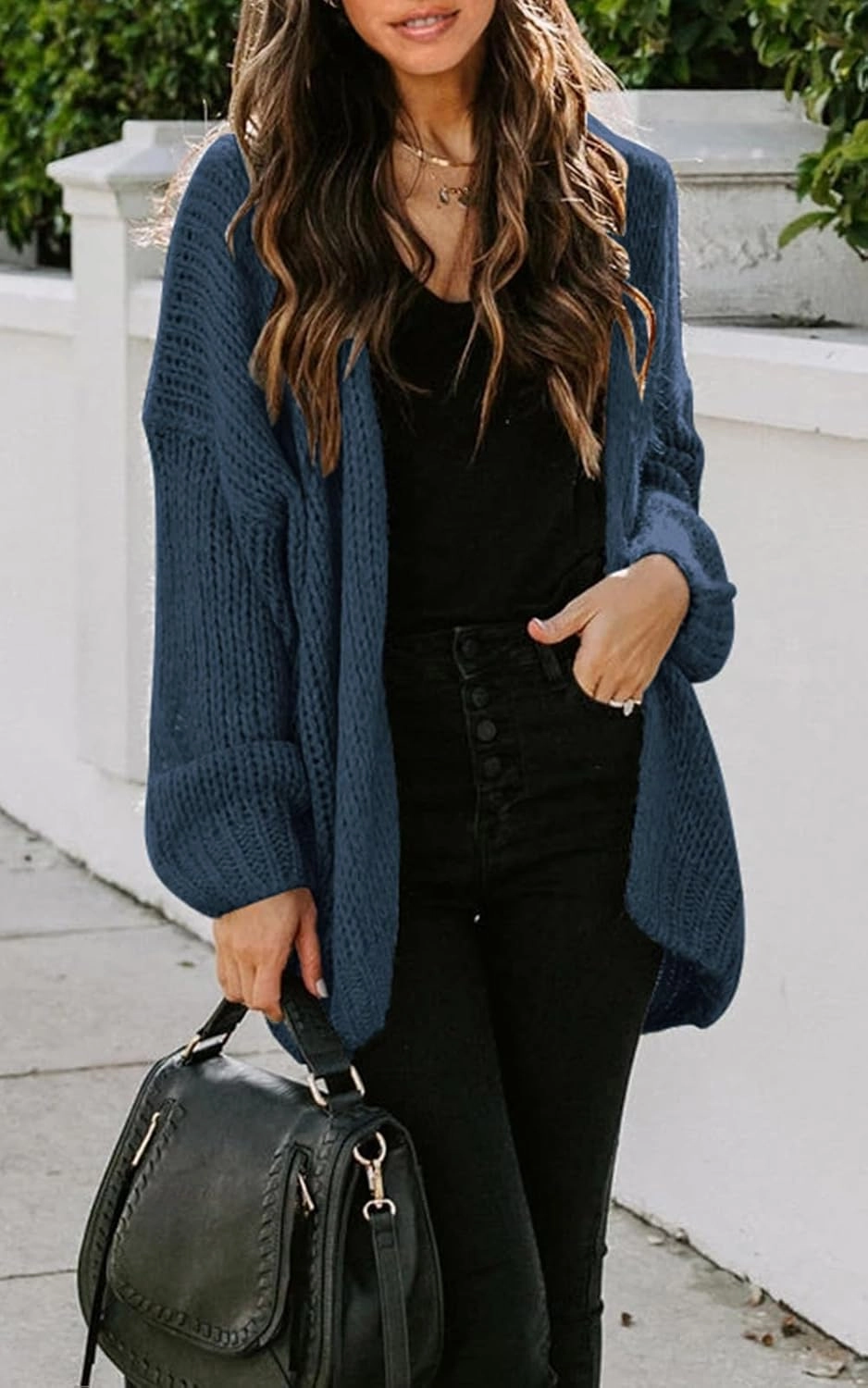 PRETTYGARDEN Women's Long Sleeve Open Front Knit Cardigans Sweaters Soft Loose Draped Coat Outerwear