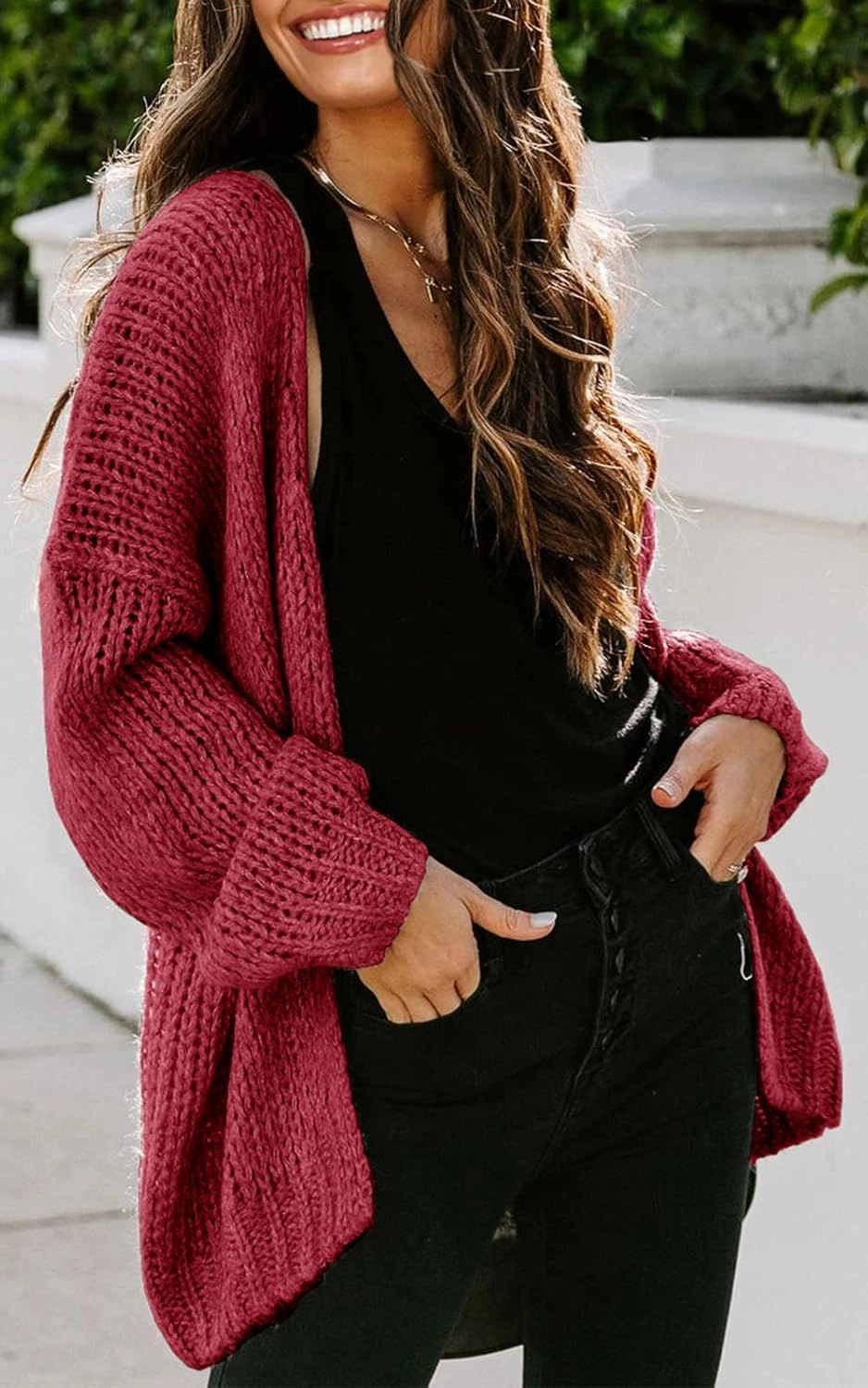 PRETTYGARDEN Women's Long Sleeve Open Front Knit Cardigans Sweaters Soft Loose Draped Coat Outerwear