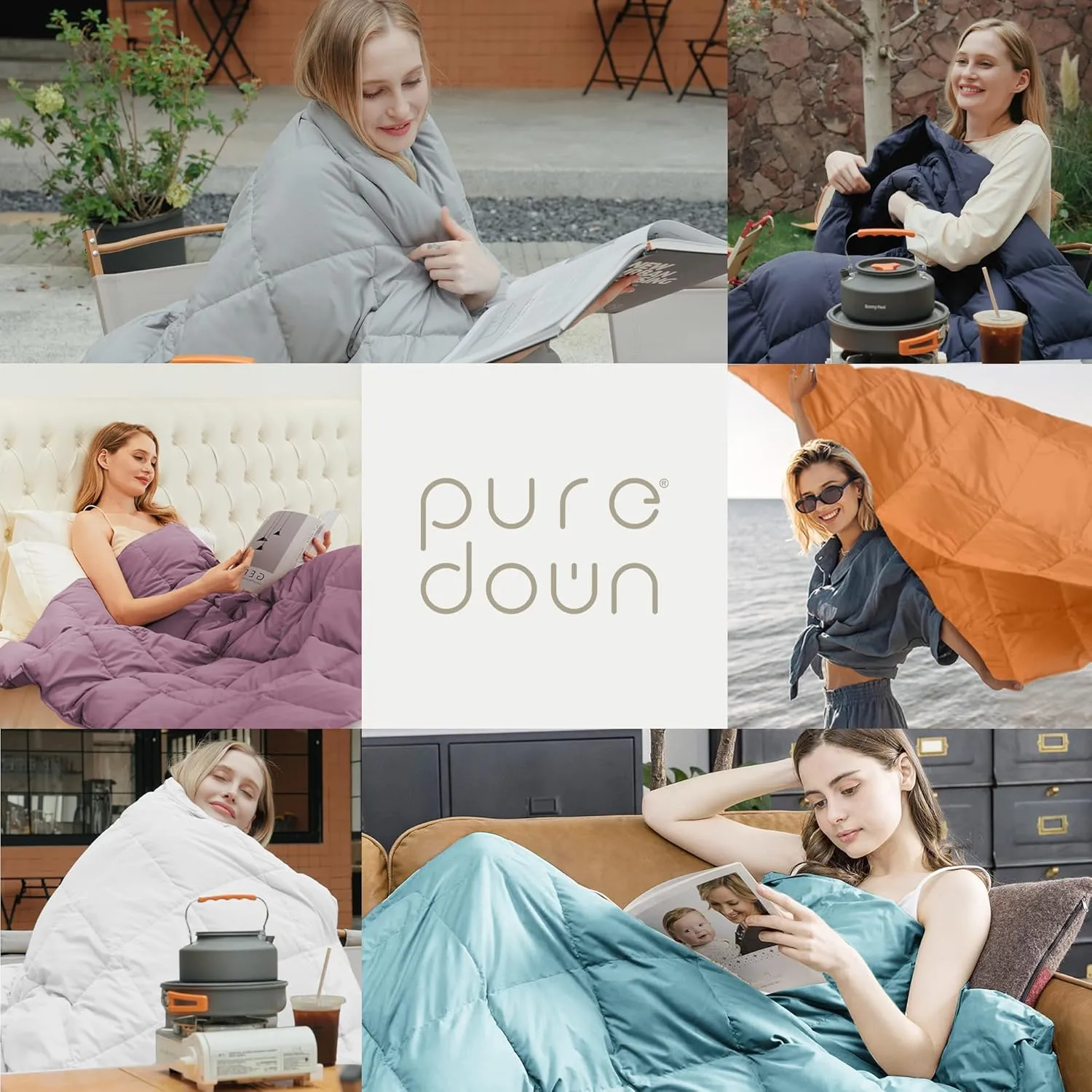 puredown® Soft Feather Down Throw Blanket Lightweight Packable Couch Throw for Indoor and Outdoor Use, 50"X70", Beige