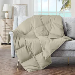puredown® Soft Feather Down Throw Blanket Lightweight Packable Couch Throw for Indoor and Outdoor Use, 50"X70", Beige