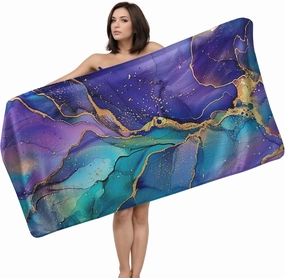 Purple Blue Marble Bathroom Towels Art Decorative Bath Towels Colorful Microfiber Absorbent Beach Towels
