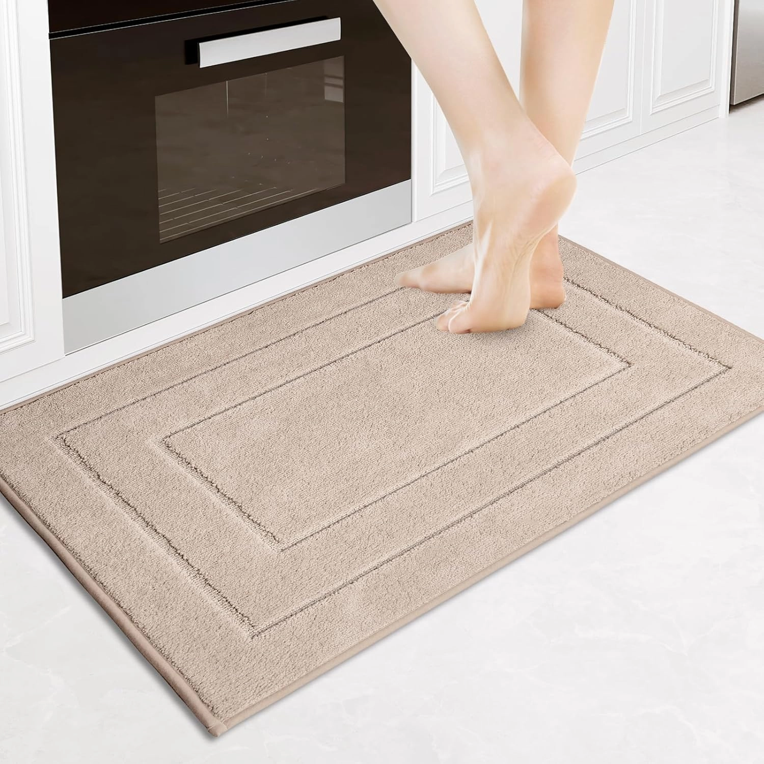 PURRUGS Machine Washable Kitchen Rug 24" x 35.5", Non-Slip/Skid Kitchen Runner Rugs & Floor Mats, Super Absorbent Soft Standing Mats for Kitchen, Sink & Laundry, Beige