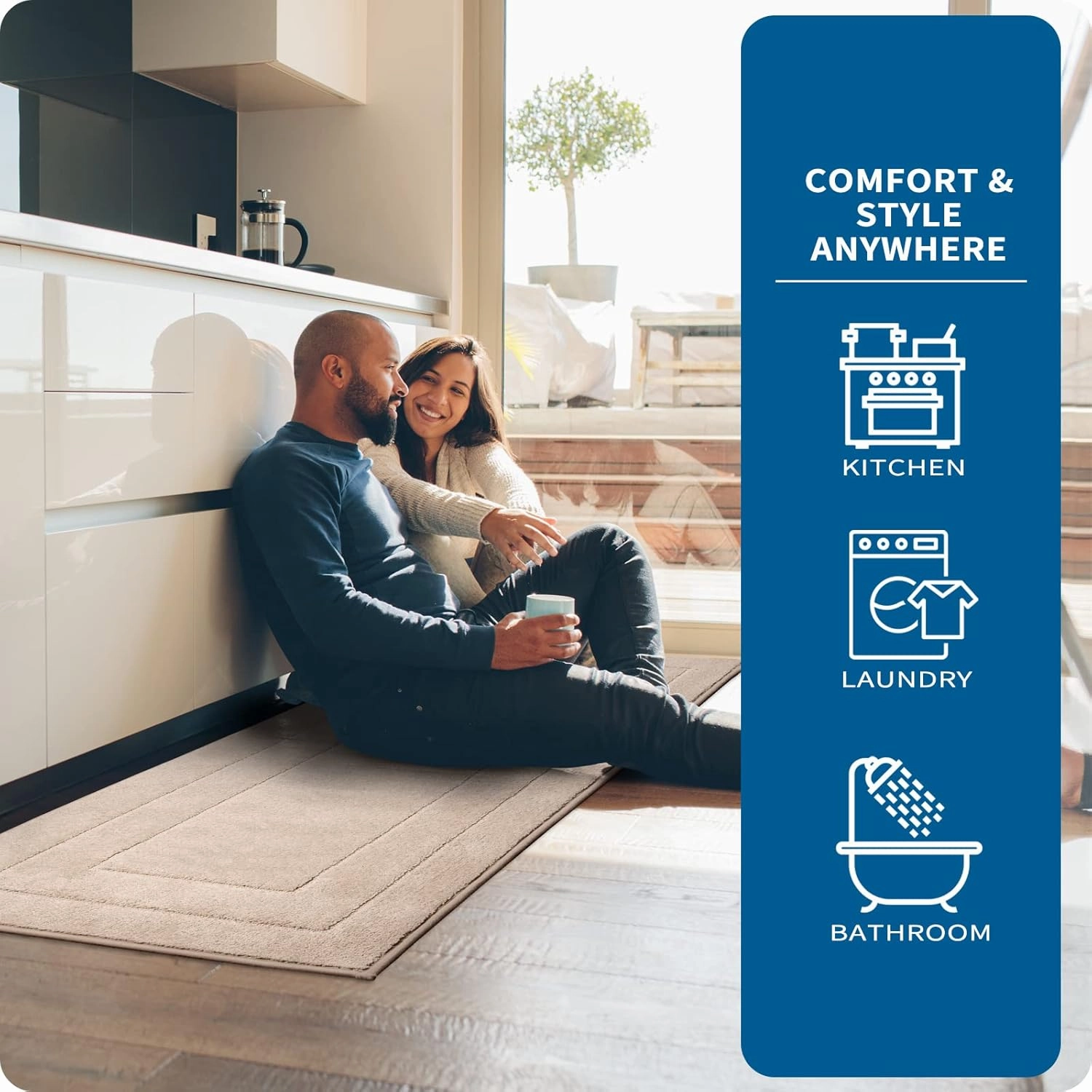 PURRUGS Machine Washable Kitchen Rug 24" x 35.5", Non-Slip/Skid Kitchen Runner Rugs & Floor Mats, Super Absorbent Soft Standing Mats for Kitchen, Sink & Laundry, Beige
