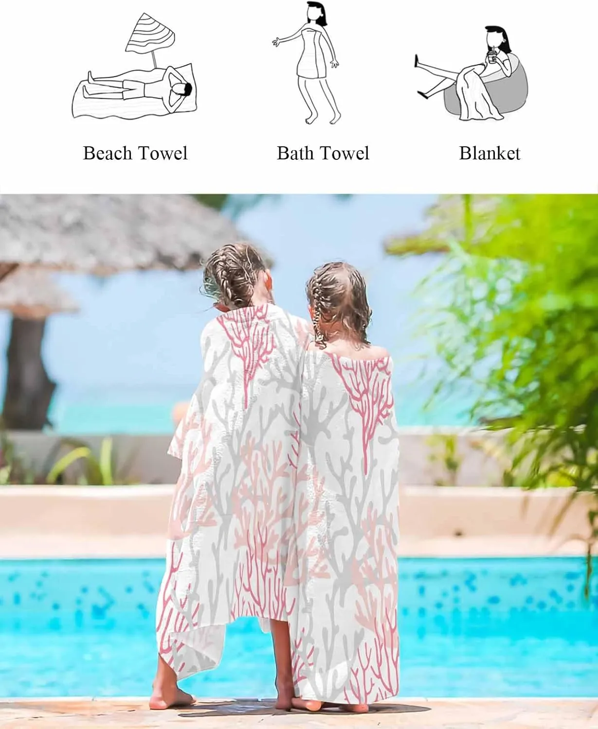 Quick-Drying Microfiber Beach Towel, Pink Coastal Soft Absorbent Bath Shower Towels, Summer Beach Coral Lightweight Portable Towel/Blanket for Travel/Swimming Pool/Camping/Yoga/Gym，35x70 Inch