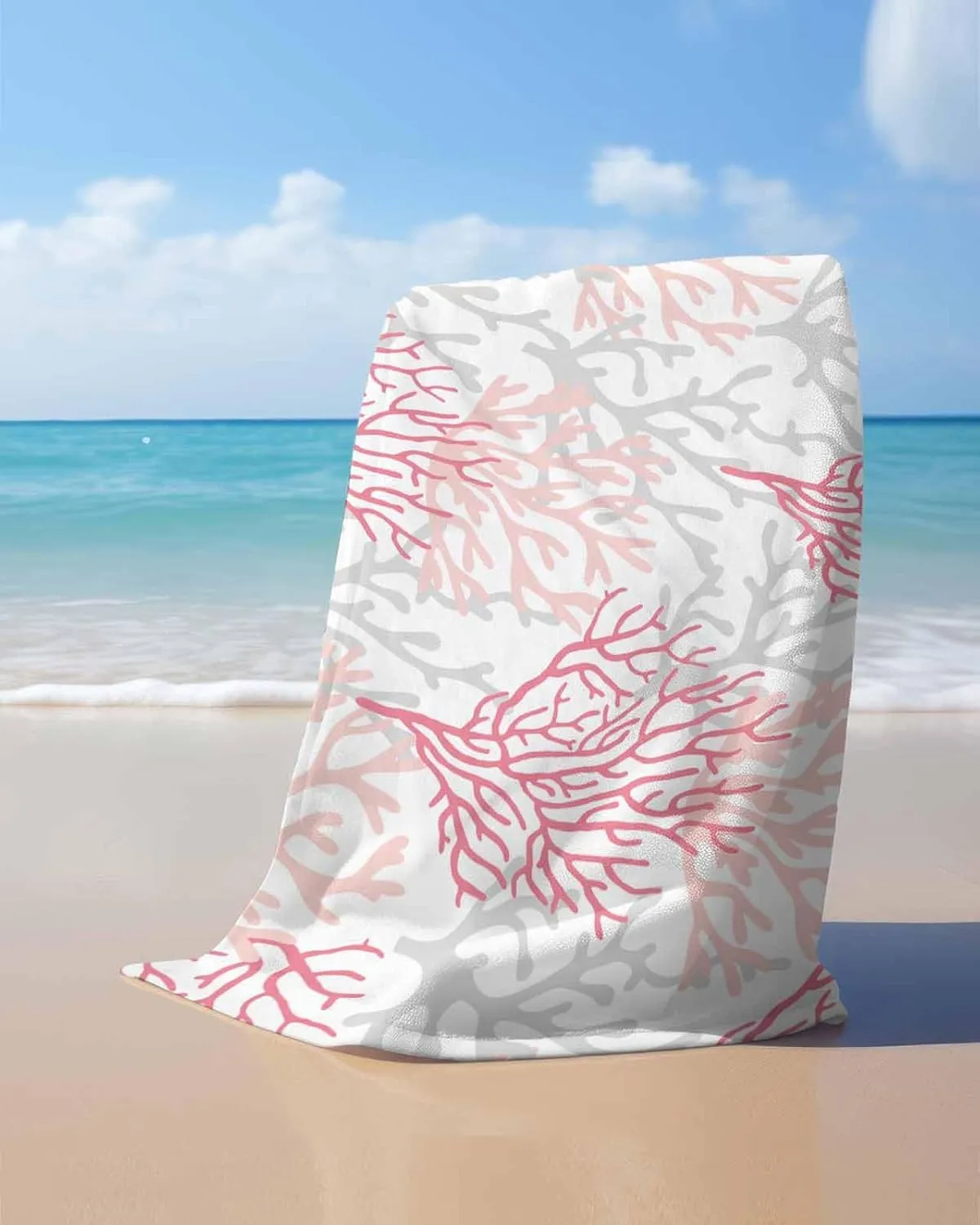 Quick-Drying Microfiber Beach Towel, Pink Coastal Soft Absorbent Bath Shower Towels, Summer Beach Coral Lightweight Portable Towel/Blanket for Travel/Swimming Pool/Camping/Yoga/Gym，35x70 Inch