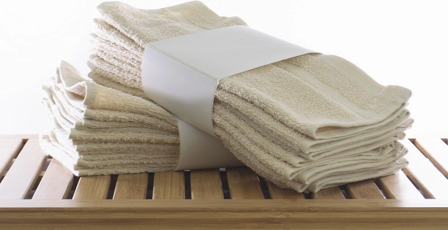 Quick-Dry, Soft, 100% Cotton Towels, Washcloths (Wash Cloth - Set of 60, Beige)