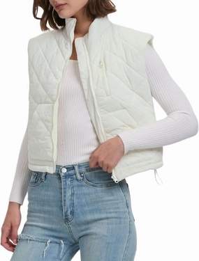 Quilted Vest Women Winter Crop Puffer Vest Lightweight Sleeveless Warm Padded Jacket with Pockets