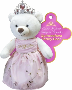 Quinceañera Teddy Bear 18-inches Tall with Dress for 15th Birthday, Quince Bear with Matching Crown, Ideal Keepsake for 15th Birthday, Mis XV Años - Pink